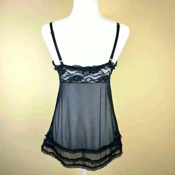 Fredericks Hollywood Black Sheer Lace Plunging Babydoll Chemise Lingerie Size S - Picture 9 of 15